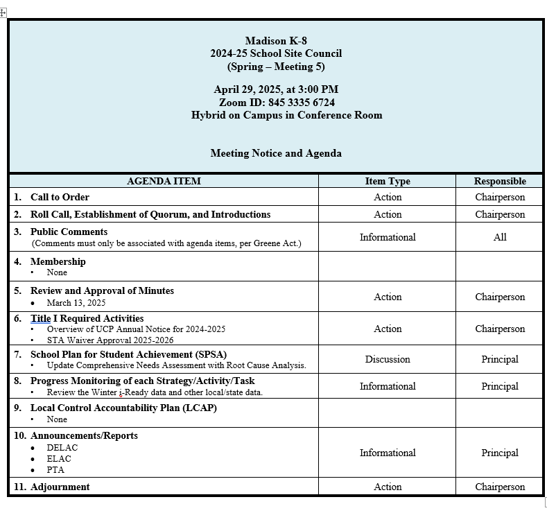  SSC Meeting - Thursday, May 1st at 3:00 PM